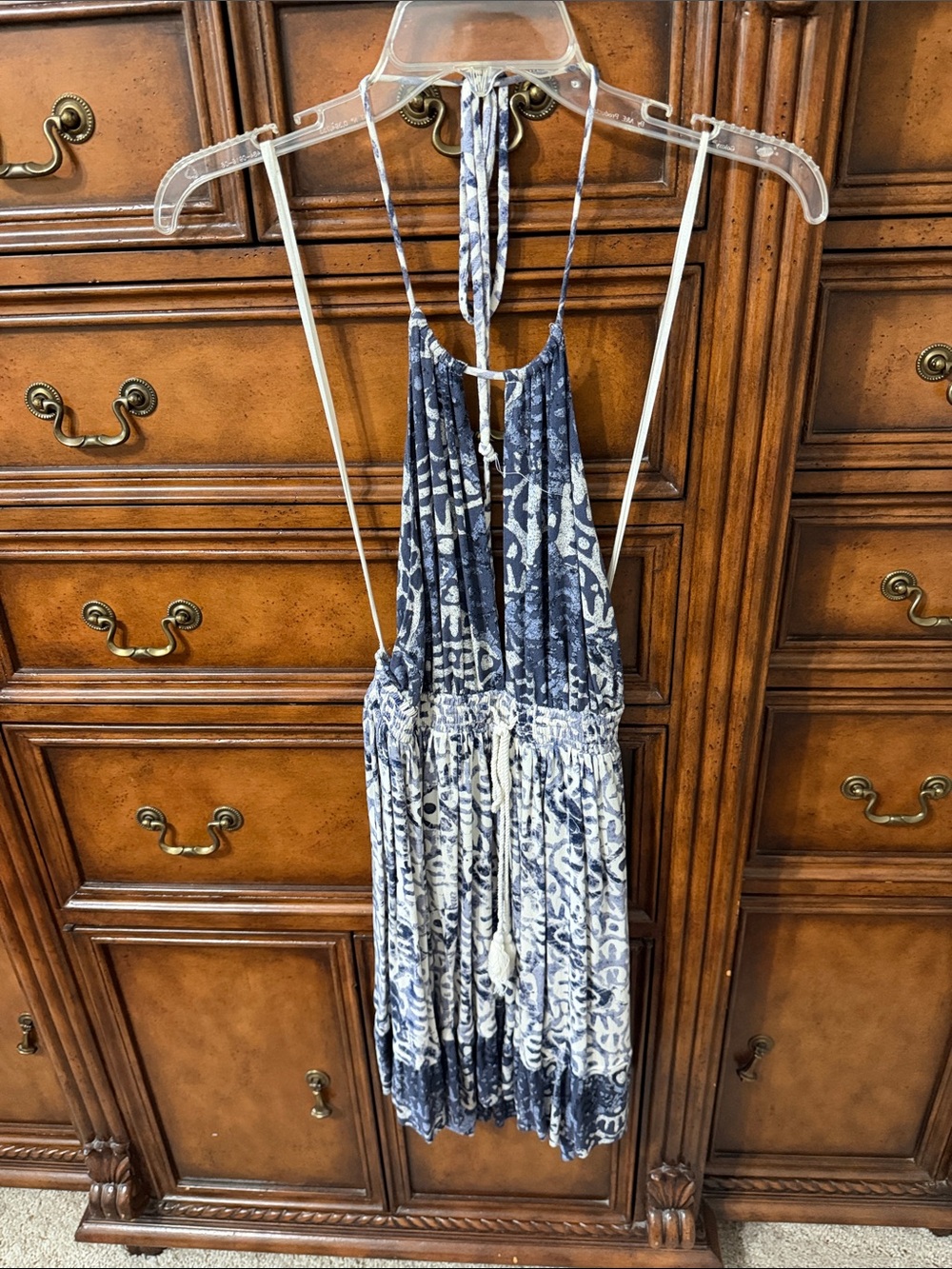 Free People Navy and White Patterned Halter Kids One-Piece